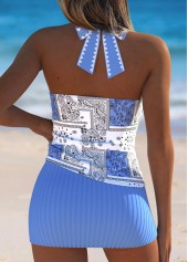 Mid Waisted Paisley Print Light Blue Tankini Set | thumb picture 