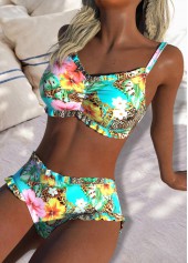 Mid Waisted Floral Print Multi Color Bikini Set | thumb picture 