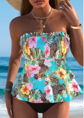 Mid Waisted Floral Print Multi Color Tankini Set
