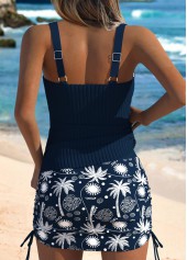 Mid Waisted Tropical Plants Print Navy Tankini Set | thumb picture 