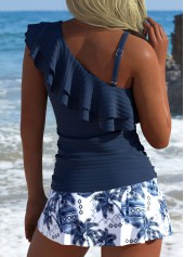 Mid Waisted Tropical Plants Print Navy Tankini Set | thumb picture 