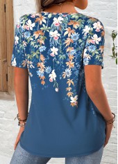 Peacock Blue Floral Print Short Sleeve T Shirt | thumb picture 