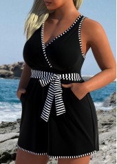 Striped Black Cross Neck One Piece Swimwear | thumb picture 