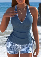 Mid Waisted Paisley Print Dusty Blue Tankini Set