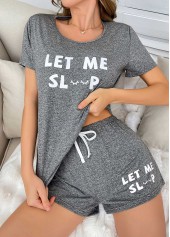 Grey Letter Print Short Sleeve Lounge Top and Shorts | thumb picture 