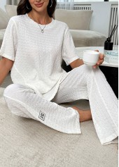 White Short Sleeve Round Neck Lounge Top and Pants | thumb picture 