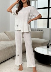 White Short Sleeve Round Neck Lounge Top and Pants | thumb picture 