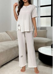 White Short Sleeve Round Neck Lounge Top and Pants | thumb picture 