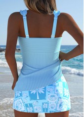 Mid Waisted Tropical Plants Print Light Blue Tankini Set | thumb picture 