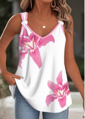 White Floral Print Strappy V Neck Tank Top | thumb picture 