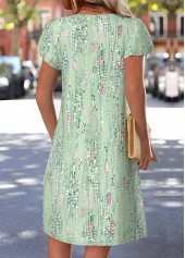 Sage Green Geometric Print Short Split Neck Dress | thumb picture 