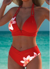 Mid Waisted Floral Print Red Bikini Set | thumb picture 