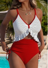 Striped Red V-Neck One Piece Swimwear | thumb picture 