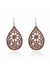 Dark Coffee Droplet Hollow Wood Earrings