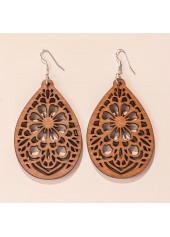 Dark Coffee Droplet Hollow Wood Earrings | thumb picture 