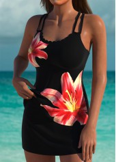 Mid Waisted Floral Print Black Tankini Set | thumb picture 