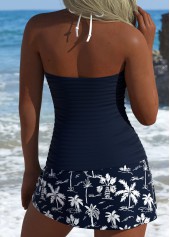 Mid Waisted Tropical Plants Print Navy Tankini Set | thumb picture 