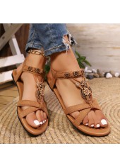 Dark Camel Peep Toe Falt Sandals | thumb picture 