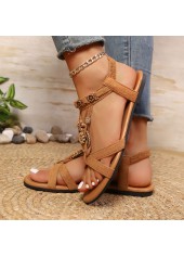 Dark Camel Peep Toe Falt Sandals | thumb picture 