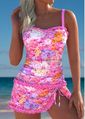 Mid Waisted Floral Print Pink Tankini Set