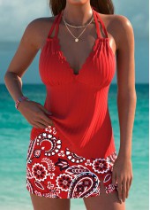 Mid Waisted Paisley Print Red Tankini Set