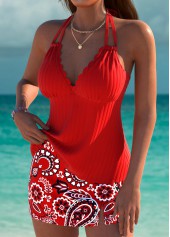Mid Waisted Paisley Print Red Tankini Set | thumb picture 