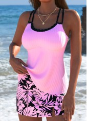 Mid Waisted Tropical Plants Print Pink Tankini Set | thumb picture 