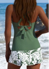 Mid Waisted Tropical Plants Print Sage Green Tankini Set | thumb picture 