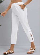 White Button Elastic Waist High Waisted Pants | thumb picture 
