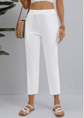 White Button Elastic Waist High Waisted Pants | thumb picture 