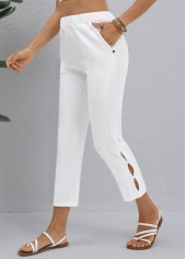 White Button Elastic Waist High Waisted Pants | thumb picture 