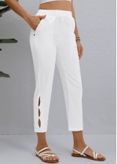 White Button Elastic Waist High Waisted Pants | thumb picture 