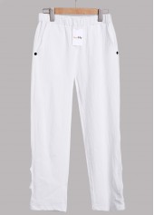 White Button Elastic Waist High Waisted Pants | thumb picture 