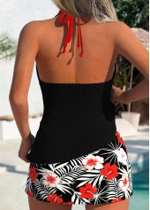Mid Waisted Tropical Plants Print Black Tankini Set | thumb picture 