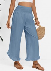 Dusty Blue Wide Leg Elastic Waist High Waisted Pants | thumb picture 