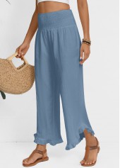 Dusty Blue Wide Leg Elastic Waist High Waisted Pants | thumb picture 