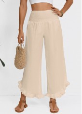 Raw White Wide Leg Elastic Waist High Waisted Pants | thumb picture 