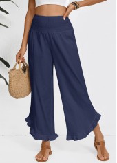 Navy Wide Leg Elastic Waist High Waisted Pants