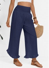 Navy Wide Leg Elastic Waist High Waisted Pants | thumb picture 