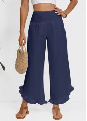 Navy Wide Leg Elastic Waist High Waisted Pants | thumb picture 