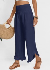 Navy Wide Leg Elastic Waist High Waisted Pants | thumb picture 