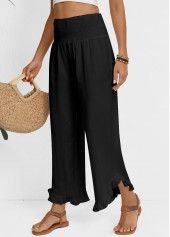 Black Wide Leg Elastic Waist High Waisted Pants | thumb picture 