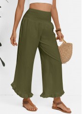 Olive Green Wide Leg Elastic Waist High Waisted Pants | thumb picture 