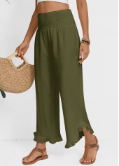 Olive Green Wide Leg Elastic Waist High Waisted Pants | thumb picture 