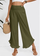 Olive Green Wide Leg Elastic Waist High Waisted Pants