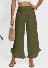 Olive Green Wide Leg Elastic Waist High Waisted Pants | thumb picture 