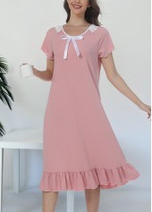Light Pink Short Sleeve Round Neck Nightdress
