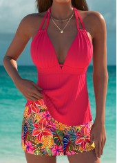 Mid Waisted Floral Print Coral Tankini Set