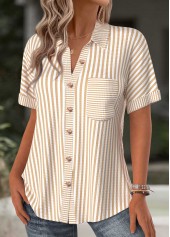 Light Camel Striped Short Sleeve Shirt | thumb picture 