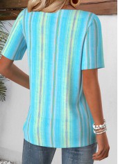 Blue Geometric Print Short Sleeve Split Neck T Shirt | thumb picture 